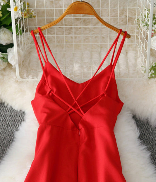 A line v neck backless dress women's dress  1226