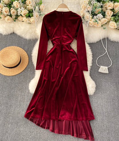 A line v neck cross irregular dress  943