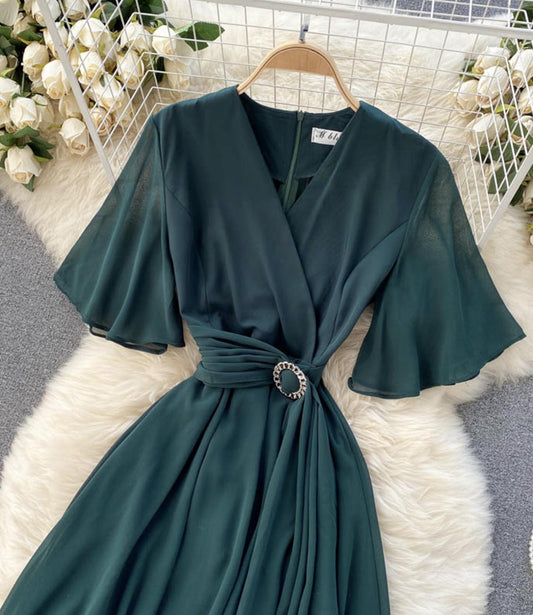 A line v neck chiffon dress fashion dress  697