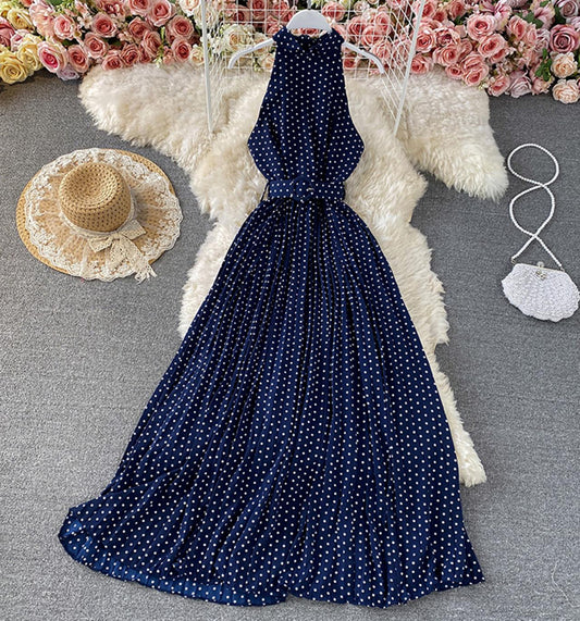 Elegant A line polka dot dress off shoulder dress  713