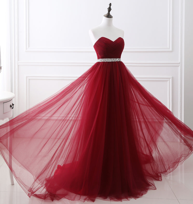 Burgundy sweetheart neck long prom dress,burgundy evening dresses  7115