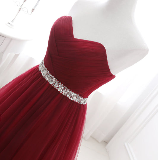 Burgundy sweetheart neck long prom dress,burgundy evening dresses  7115