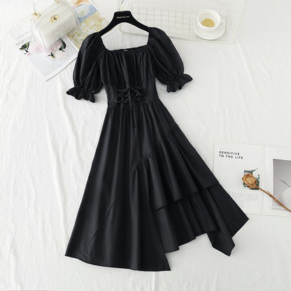 Off shoulder bandage waist slim irregular dress  4233
