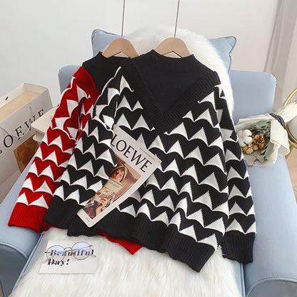 Half high neck sweater female small man fake two piece design sense  4936
