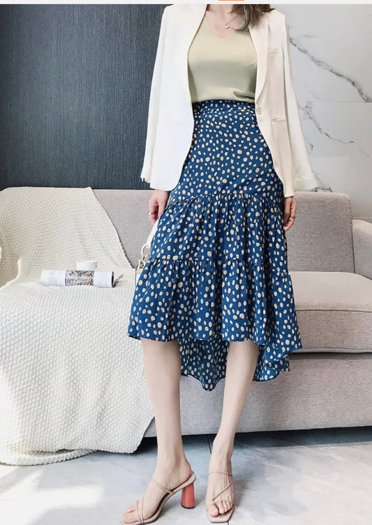 Romantic printed, high waist, irregular polka-dot mermaid skirt  3639