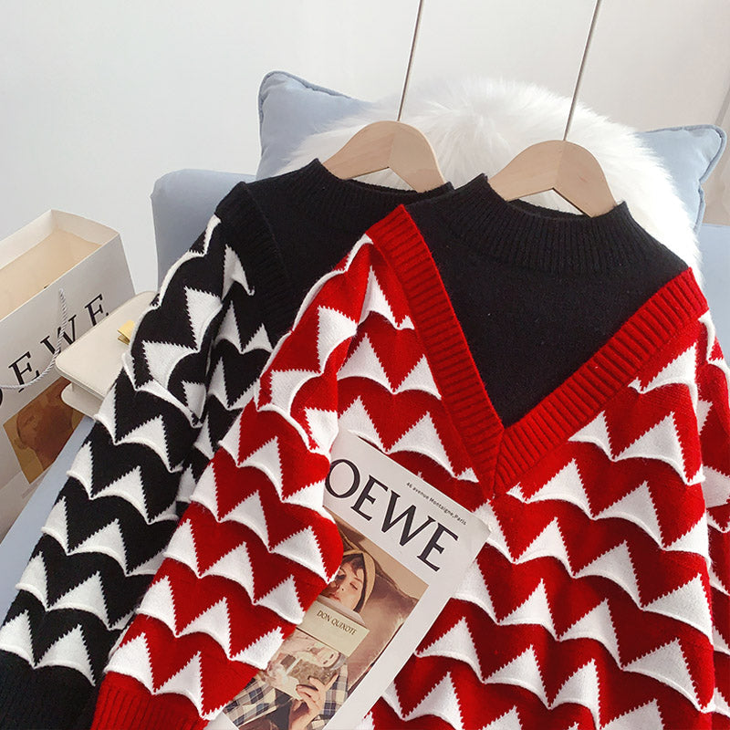 Half high neck sweater female small man fake two piece design sense  4936