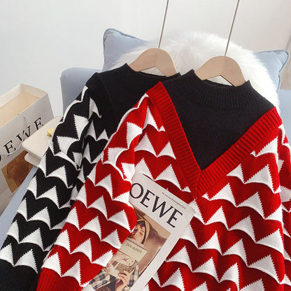 Half high neck sweater female small man fake two piece design sense  4936