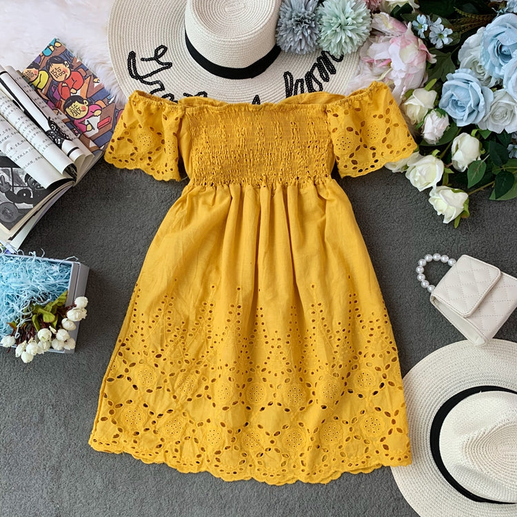 Off shoulder embroidered backless Strapless high waist solid dress  3726