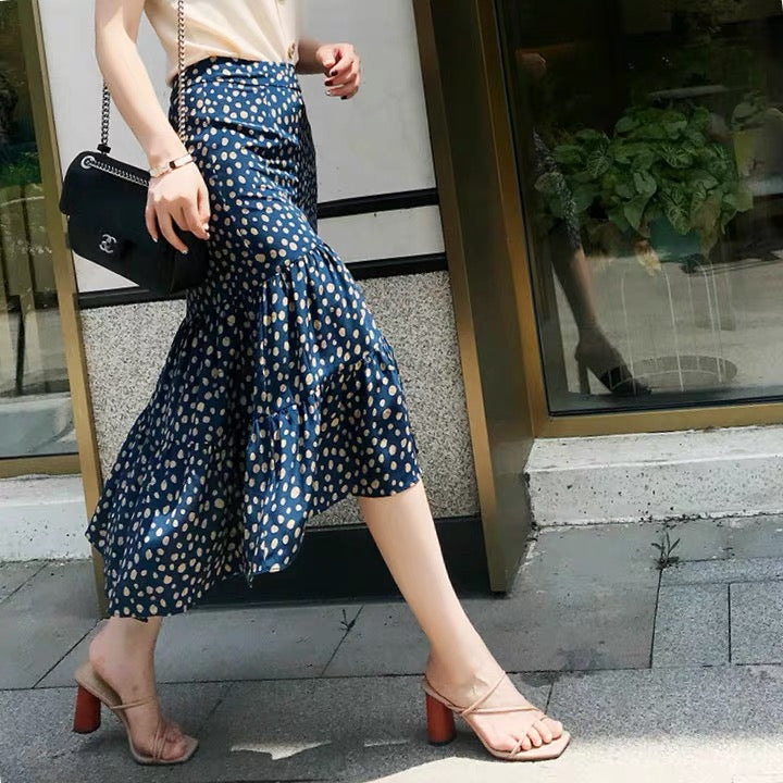Romantic printed, high waist, irregular polka-dot mermaid skirt  3639