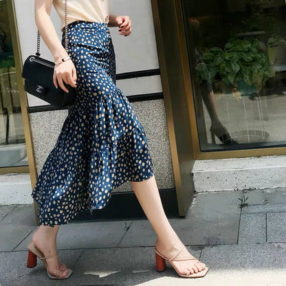 Romantic printed, high waist, irregular polka-dot mermaid skirt  3639