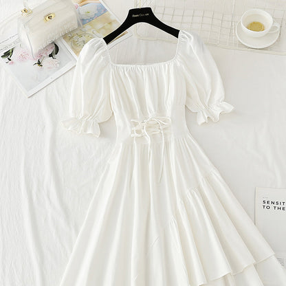 Off shoulder bandage waist slim irregular dress  4233