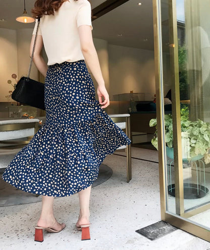 Romantic printed, high waist, irregular polka-dot mermaid skirt  3639