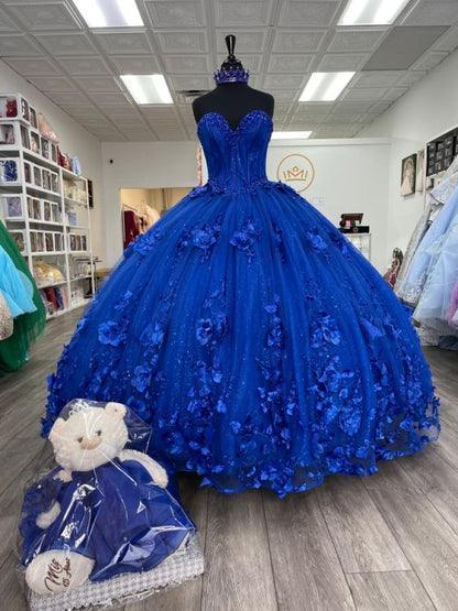 Vestido de quinceañera azul real, vestido de baile con apliques florales, vestidos de princesa para dulces 16