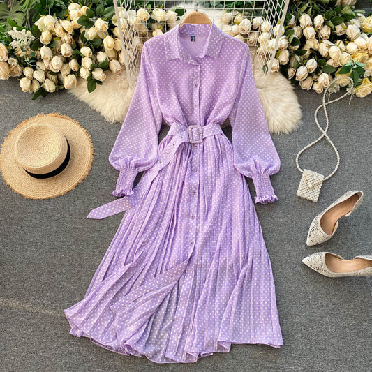 Fashionable A Line Polka Dot Long Sleeve Dress Fashion Dress  10924