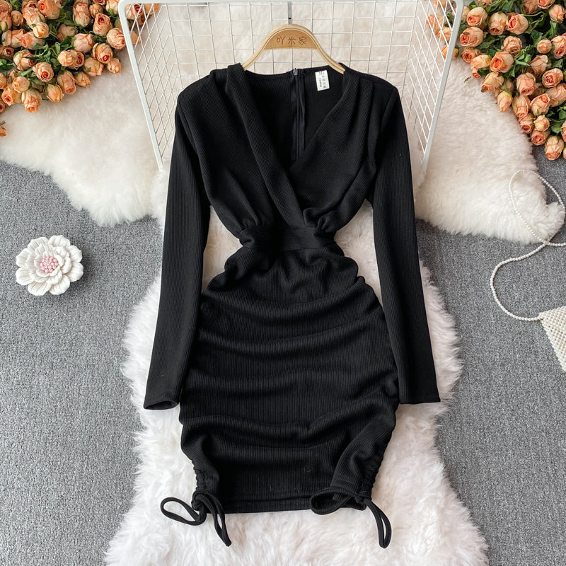Sexy V Neck Long Sleeve Dress Fashion Dress  10842