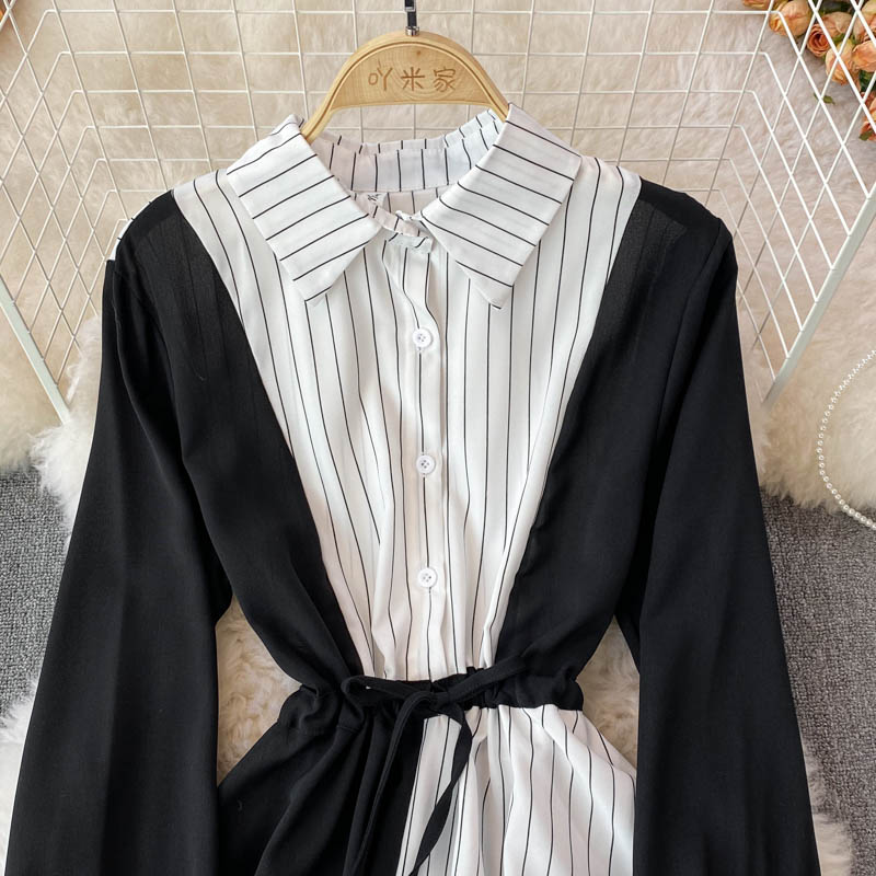 Simple A Line Striped Shirt Dress  10771