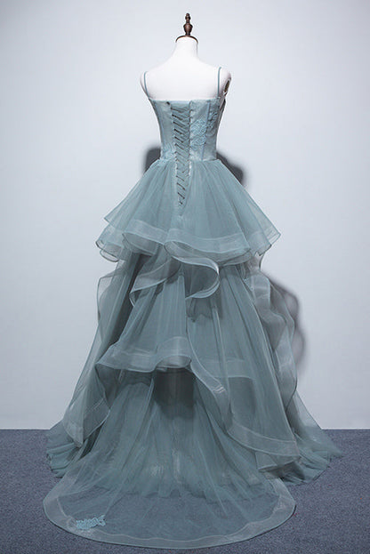 Charming Spaghetti Straps Tulle Dusty Green Long Prom Dress, Glitter Formal Party Dress GP508