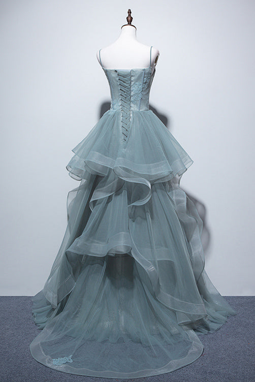 Charming Spaghetti Straps Tulle Dusty Green Long Prom Dress, Glitter Formal Party Dress GP508