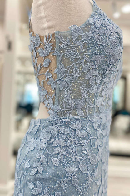 Vestido de fiesta de encaje azul claro, vestido de cena, vestido de noche corto