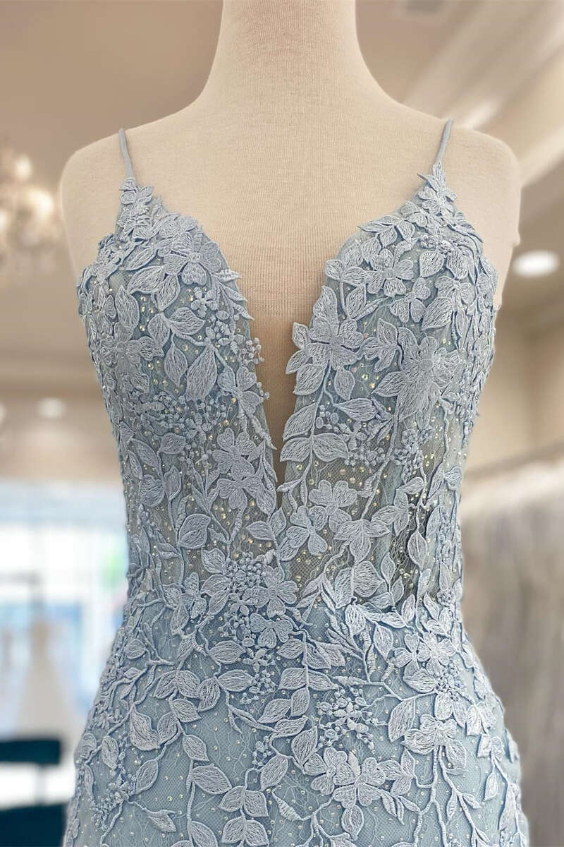 Vestido de fiesta de encaje azul claro, vestido de cena, vestido de noche corto
