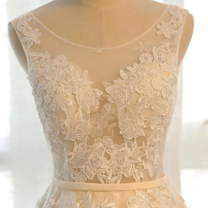 A Line Round Neck Appliques Tulle Prom Dress Formal Evening Dress SH1633