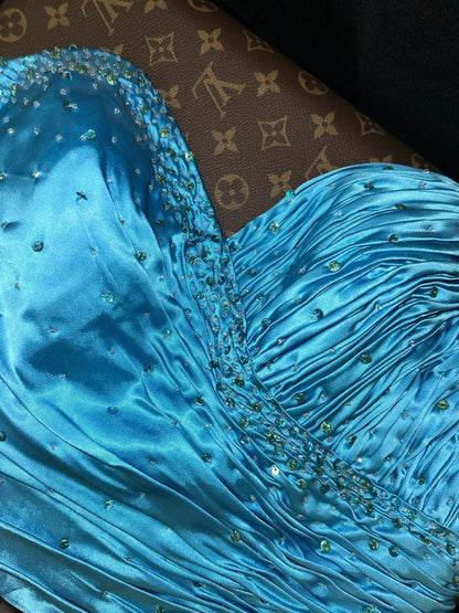 Blue gorgeous rhinestone long satin ball gown evening dress party dress birthday dress gh4457