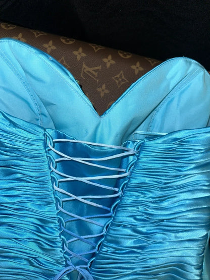 Blue gorgeous rhinestone long satin ball gown evening dress party dress birthday dress gh4457