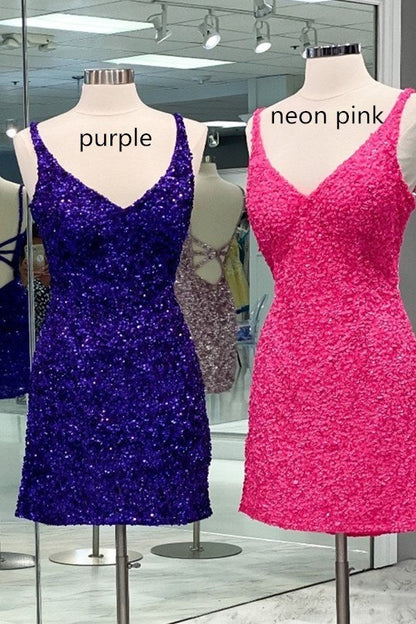 Vestido corto ajustado de fiesta con lentejuelas color vino tinto para regreso a casa