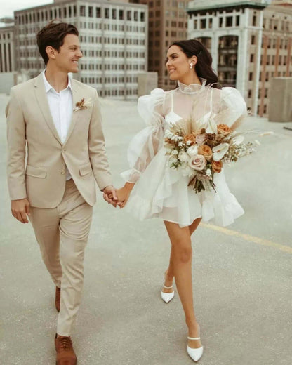 Vestidos de novia vintage cortos de playa con mangas largas y únicos