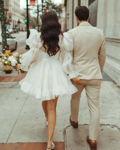 Vestidos de novia vintage cortos de playa con mangas largas y únicos