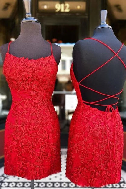 Vestidos de fiesta cortos rojos de encaje sin espalda, sexys y elegantes