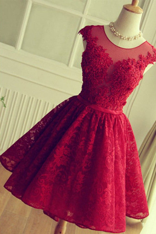 Vestidos de fiesta cortos de encaje rojo, vestidos de fiesta hasta la rodilla, vestidos de fiesta