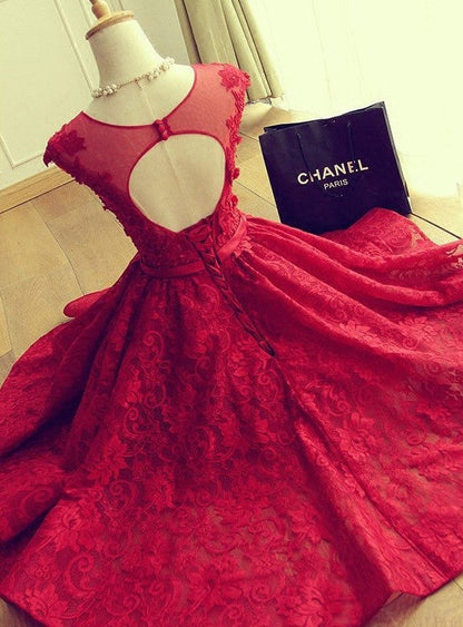 Vestidos de fiesta cortos de encaje rojo, vestidos de fiesta hasta la rodilla, vestidos de fiesta