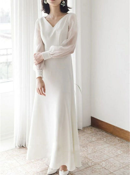 Simple Beach Boho Wedding Dresses,Outdoor Wedding Dress with Long Sleeves