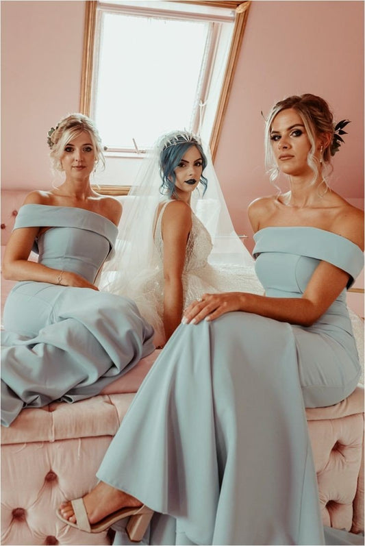 Vestido de dama de honor largo con hombros descubiertos y corte recto para fiesta de boda, vestido de invitada de boda