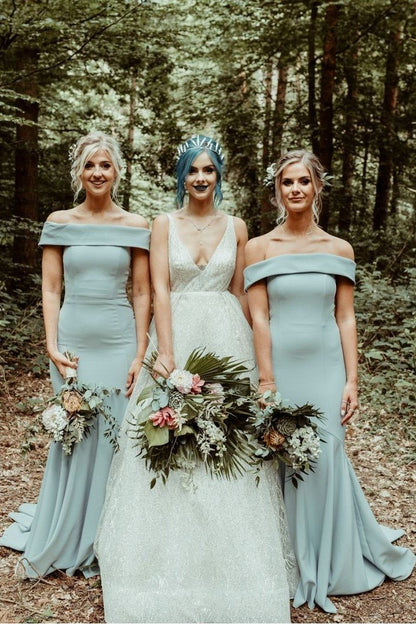 Vestido de dama de honor largo con hombros descubiertos y corte recto para fiesta de boda, vestido de invitada de boda