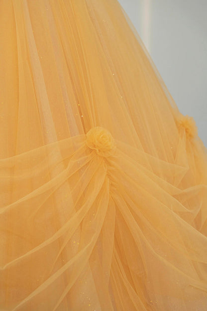 Yellow Tulle Long Prom Dress, Beautiful Off the Shoulder Party Dress