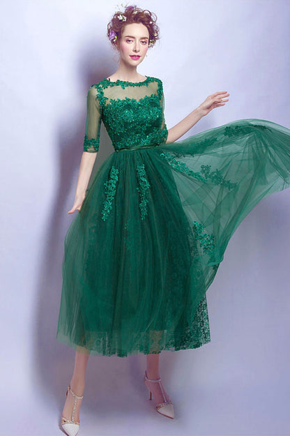 Green Tulle and Lace Short Homecoming Dress, Cute A-Line Evening Party Dress