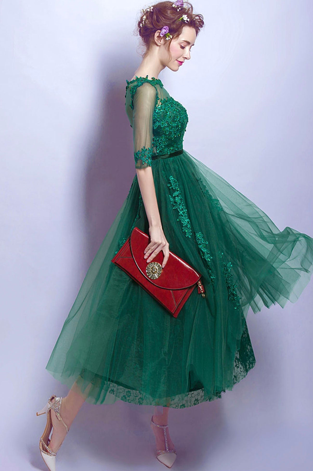 Green Tulle and Lace Short Homecoming Dress, Cute A-Line Evening Party Dress