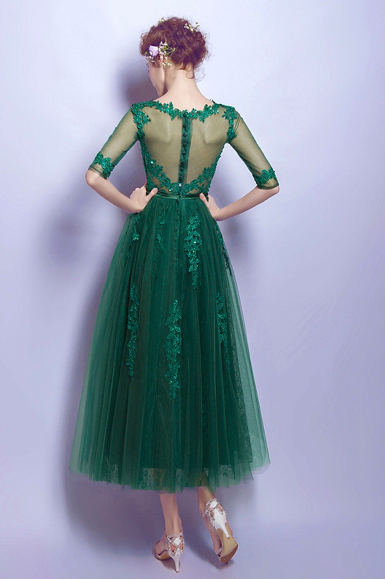 Green Tulle and Lace Short Homecoming Dress, Cute A-Line Evening Party Dress