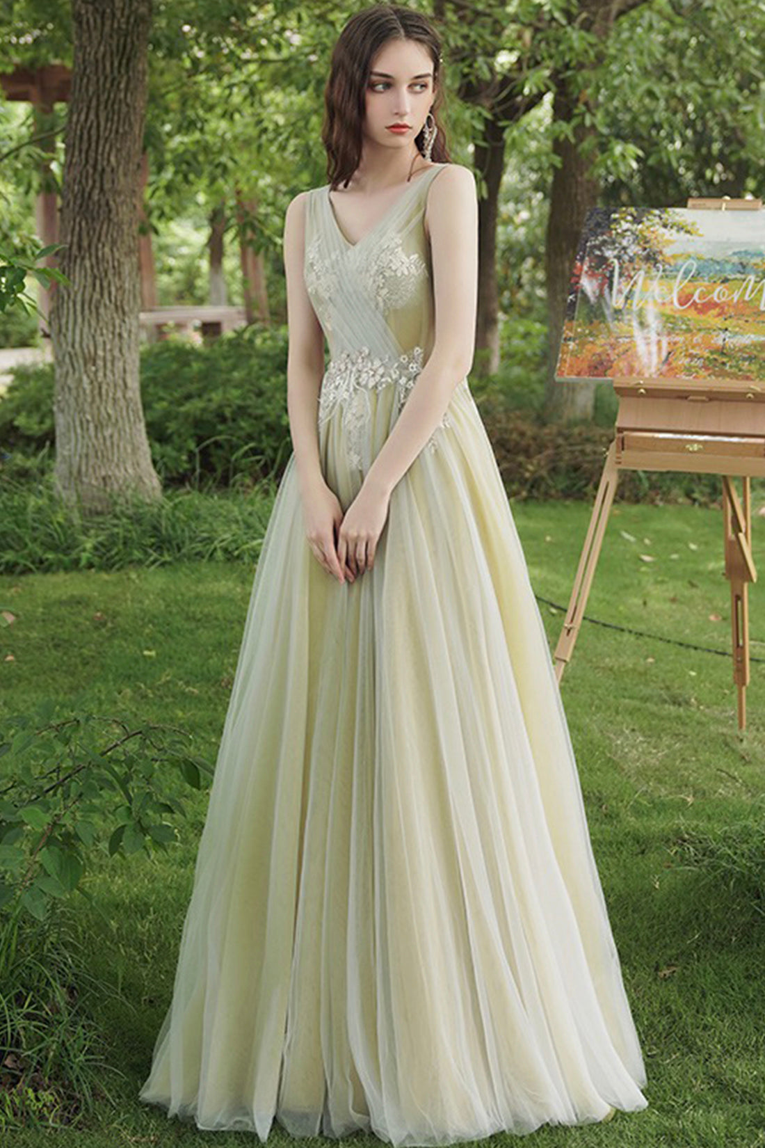 Green Lace Long Prom Dresses, Beautiful A-Line Evening Dresses