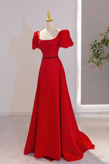 Elegant Satin Long Prom Dress, Simple A-Line Red Evening Party Dress