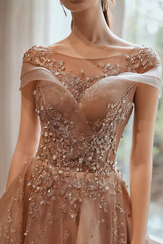 Beautiful Tulle Sequins Long Prom Dress, A-Line Evening Dress