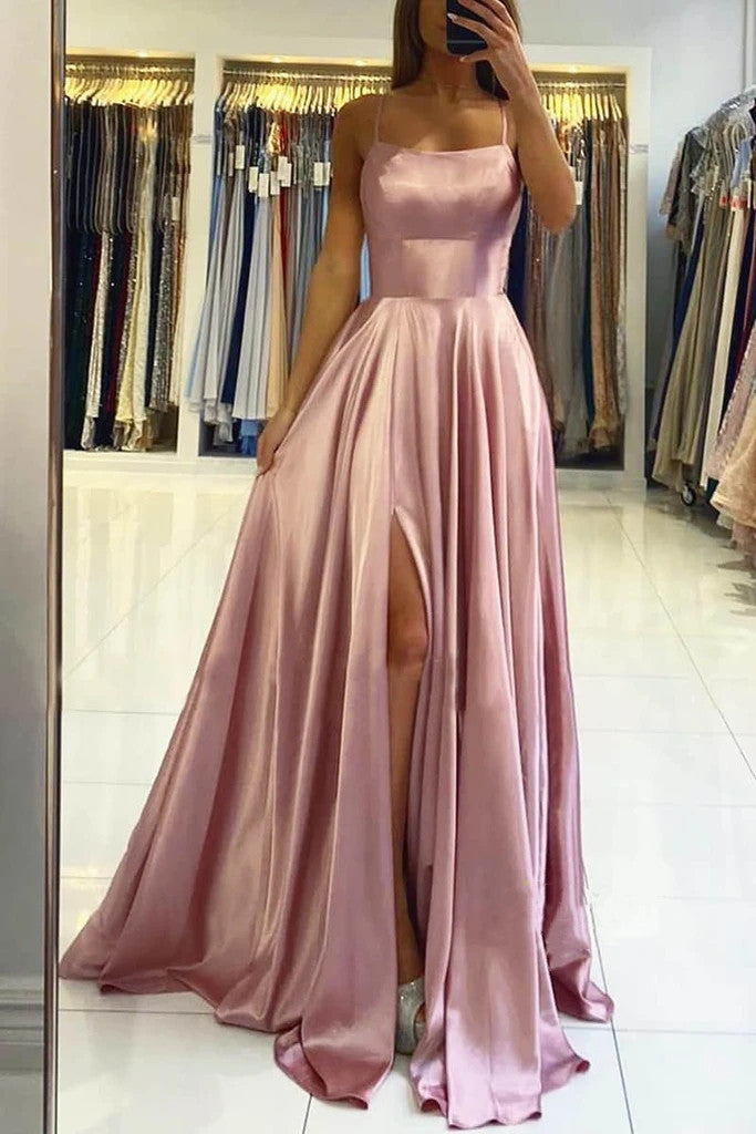 Simple A Line Long Prom Dresses With Slit, Backless Evening Dress GP296