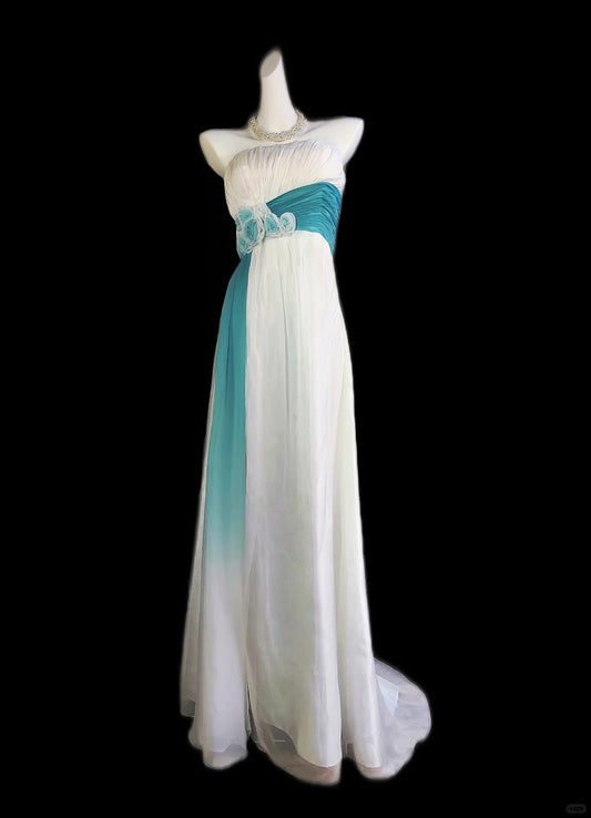White Blue Floral Long Tulle Elegant Formal Prom Dress Evening Dress Party Dress Bridesmaid Dresses gh4289