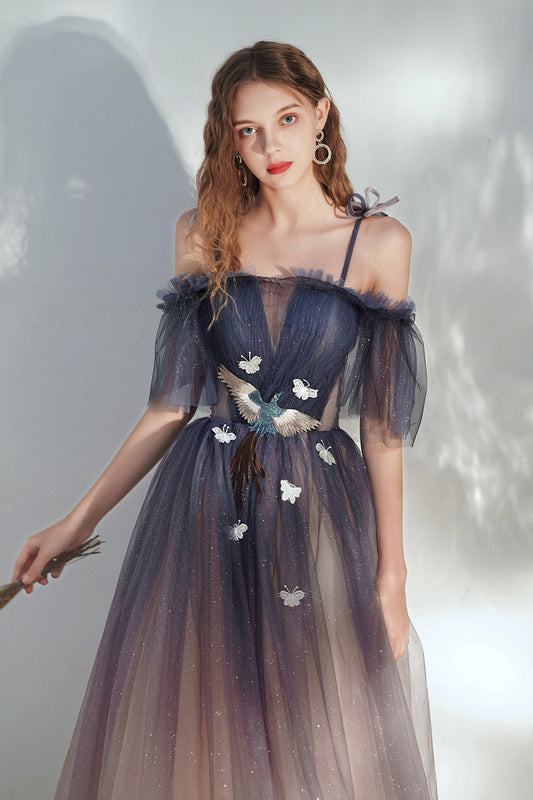 Lovely Spaghetti Straps Lace Long Prom Dress, A-Line Evening Dress