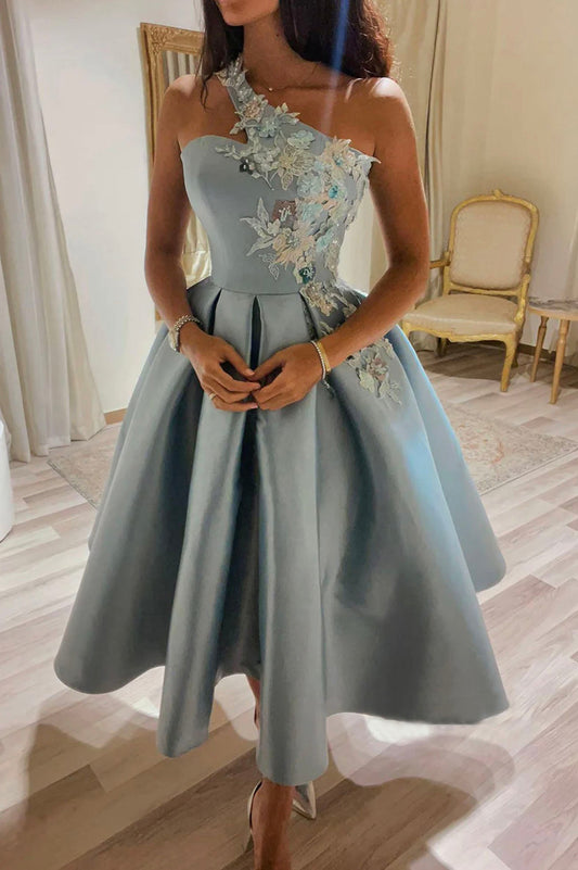Lovely Lace One Shoulder Short Prom Dress, A-Line Party Dress