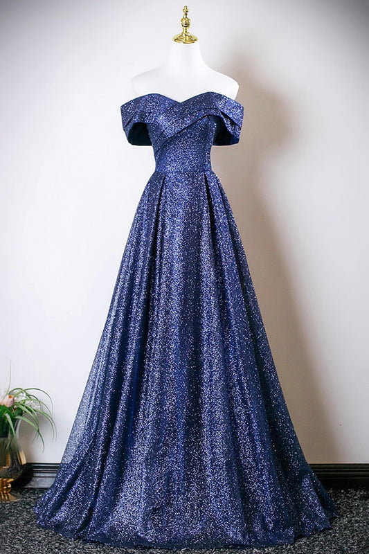 Blue Tulle Long Prom Dress, Blue A-Line Evening Party Dress