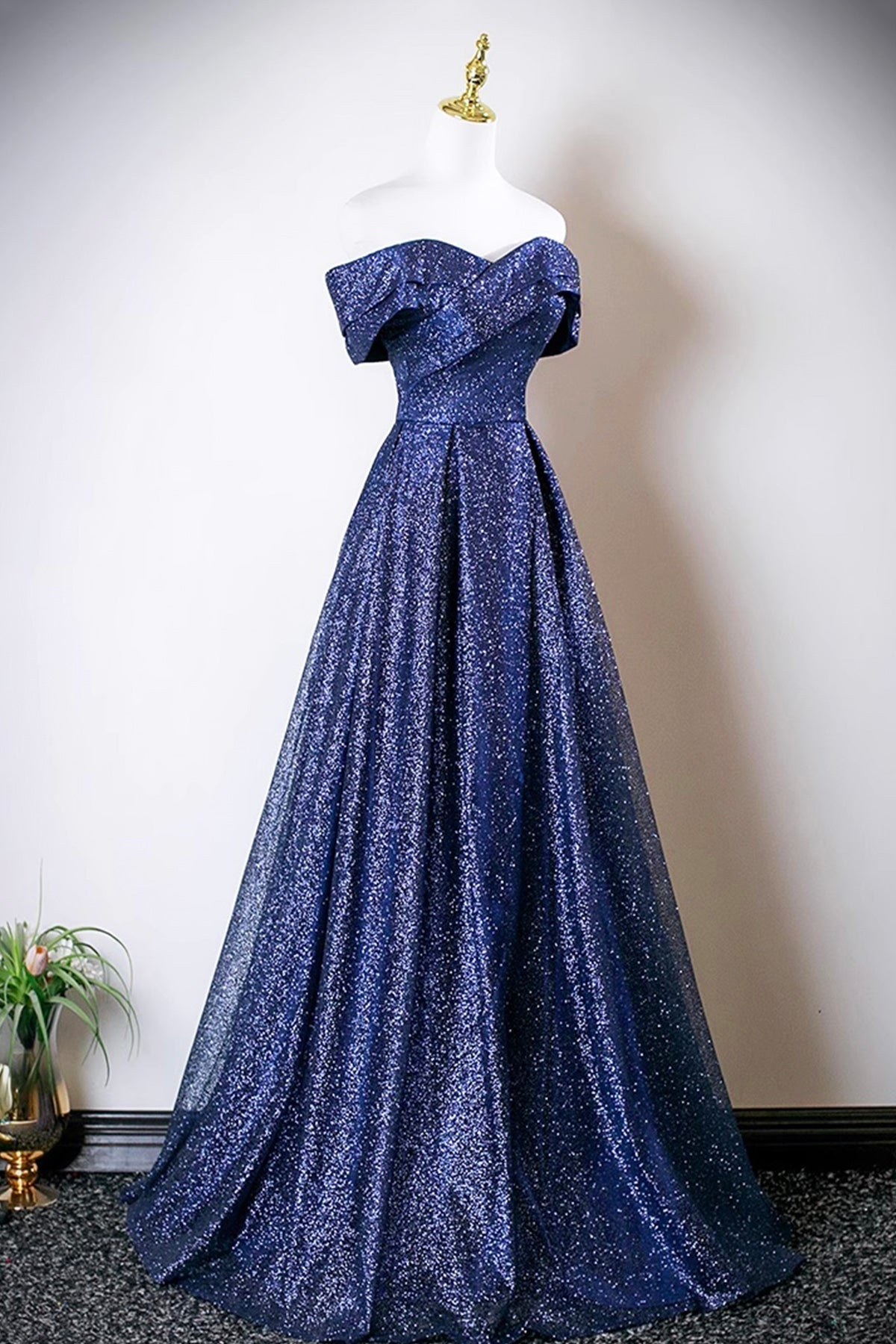 Blue Tulle Long Prom Dress, Blue A-Line Evening Party Dress