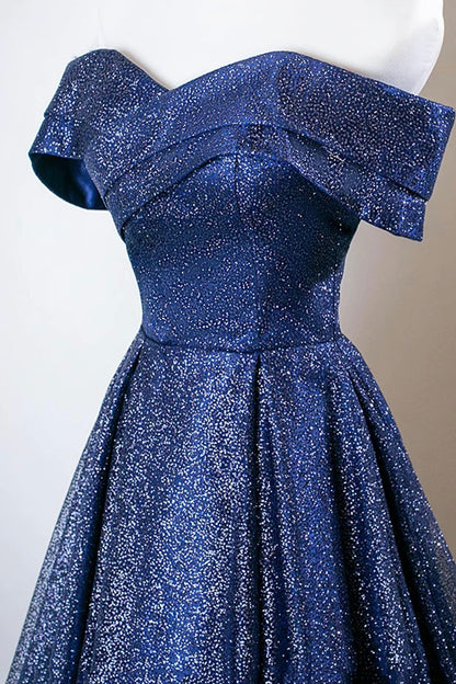 Blue Tulle Long Prom Dress, Blue A-Line Evening Party Dress